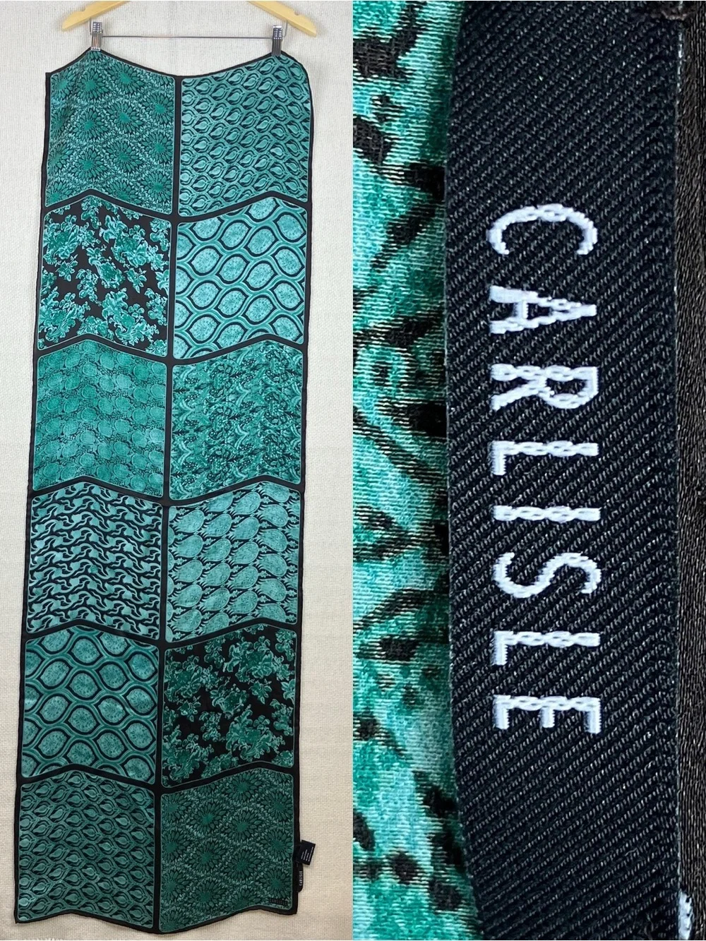 CARLISLE 100% Silk Long Scarf Shawl Green Floral Print - Picture 1 of 16